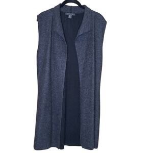 Tahari Wool Long Vest Size Medium Sweater Knit Back Open Front